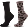 Memoi Leopard Assorted 2-pack Crew Socks In Brown