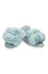 Memoi Luxe Faux Fur Pom Memory Foam Slipper In Sea Blue