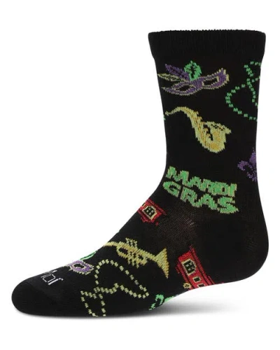 Memoi Kids'  Mardi Gras Crew Socks In Black