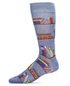 Memoi Men's Bookshelf Bibliophile Rayon From Bamboo Novelty Crew Socks In Denim Heather