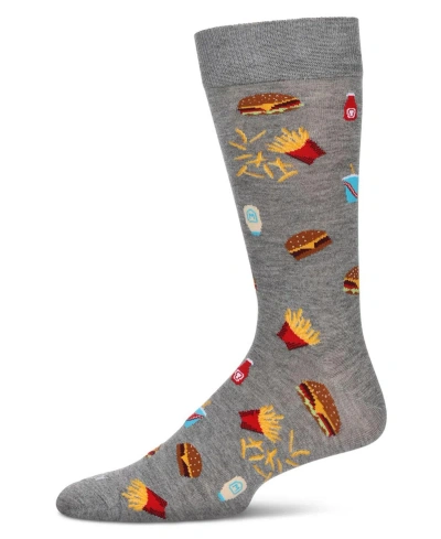 Memoi Men's Burgers Fries Novelty Crew Socks In Med Gray Heather