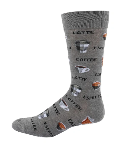 Memoi Men's Coffee Time Novelty Crew Socks In Med Gray Heather
