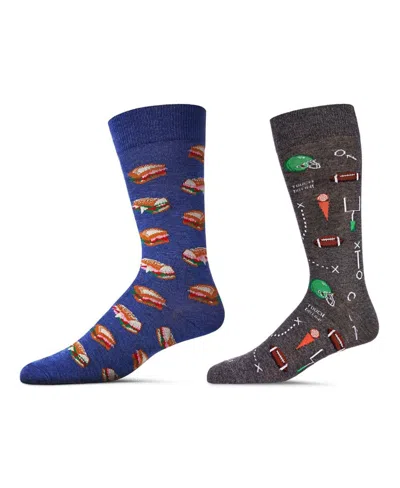 Memoi Men's Crew Football Assortment Socks, Pair Of 2 In Charcoal Heather