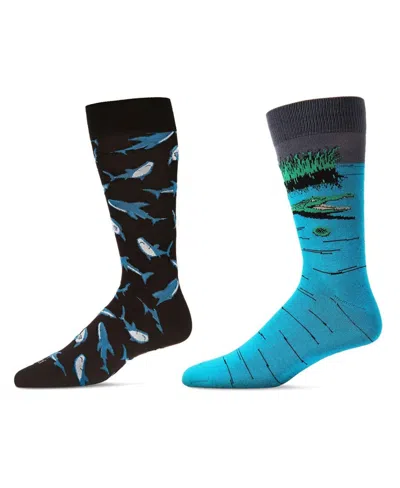 Memoi Men's Crew Lake Life Assortment Socks, Pair Of 2 In Blue