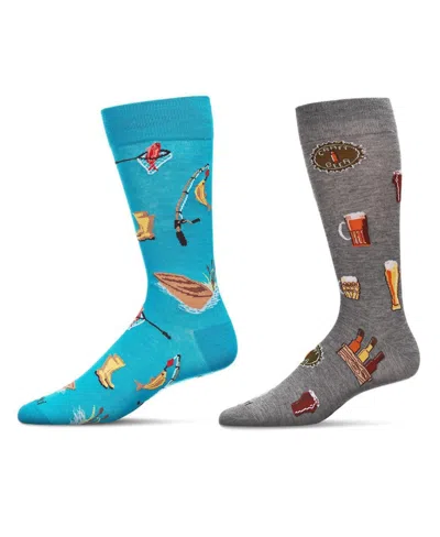Memoi Men's Crew Lake Life Assortment Socks, Pair Of 2 In Fishing And Drinks