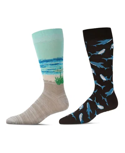 Memoi Men's Crew Lake Life Assortment Socks, Pair Of 2 In Sharks