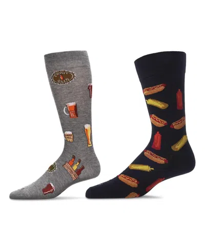 Memoi Men's Food Rayon From Bamboo Crew 2 Pair Pack Socks In Hot Dogs And Beer