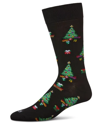 Memoi Men's Gifted Trees Holiday Crew Socks In Black