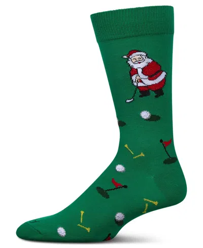 Memoi Men's Golfer Santa Holiday Crew Socks In Green