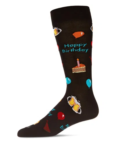 Memoi Men's Happy Birthday Rayon From Bamboo Novelty Crew Socks In Black