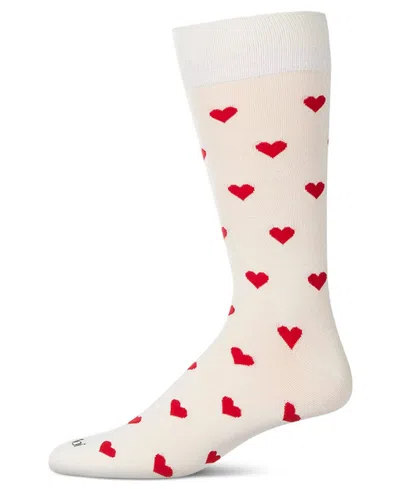 Memoi Men's Hearts Crew Socks In White