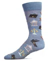 Memoi Men's Law And Order Heathered Rayon From Bamboo Novelty Crew Socks In Denim Heather
