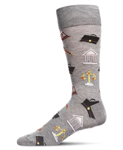 Memoi Men's Law And Order Heathered Rayon From Bamboo Novelty Crew Socks In Medium Gray Heather