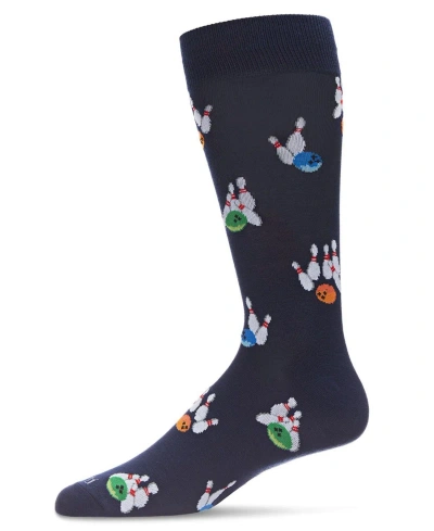 Memoi Men's Let's Go Bowling Novelty Crew Socks In Navy Blazer