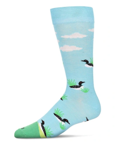Memoi Men's Loon Bird Novelty Crew Socks In Blue Topaz