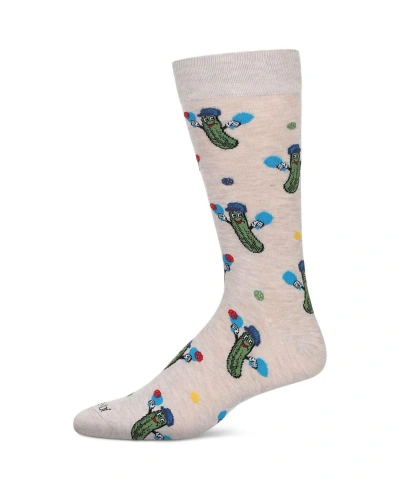 Memoi Men's Pickleball Novelty Crew Socks In Ivory Heather