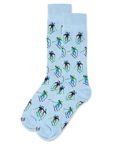 Memoi Men's Skiers Paradise Novelty Crew Socks In Light Blue