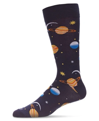 Memoi Men's Stellar Outerspace Novelty Crew Socks In Navy