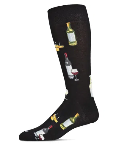 Memoi Men's Wine And Cheese Novelty Crew Socks In Black