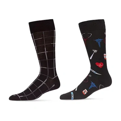 Memoi Mens 2 Pair Crew Socks In Black