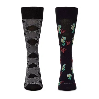 Memoi Mens 2 Pair Crew Socks In Black