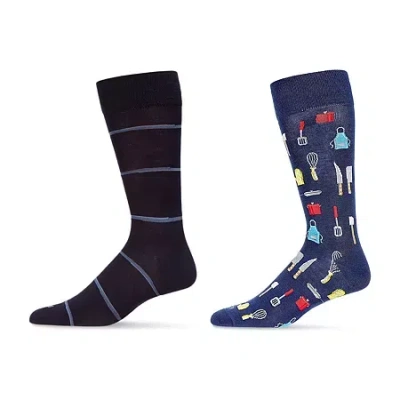 Memoi Mens 2 Pair Crew Socks In Blue