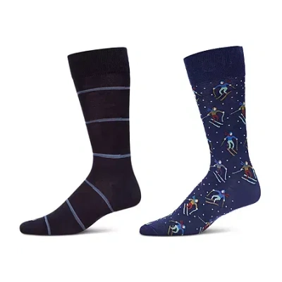 Memoi Mens 2 Pair Crew Socks In Blue