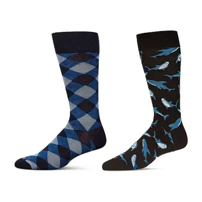 Memoi Mens 2 Pair Crew Socks In Blue