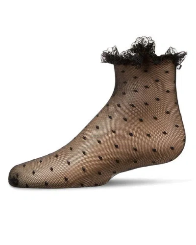 Memoi Babies'  Mesh Dot Pattern Lace Trim Ankle Sock In Black