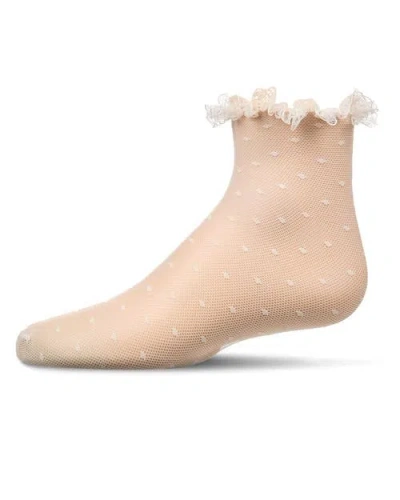 Memoi Kids'  Mesh Dot Pattern Lace Trim Ankle Sock In Brown