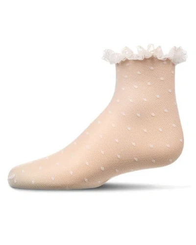 Memoi Babies'  Mesh Dot Pattern Lace Trim Ankle Sock In Neutral