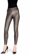Memoi Metallic Sheen Shaping Legging In Black-gold In Multi