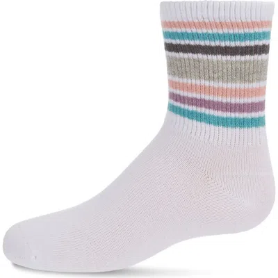 Memoi Kids'  Metallic Sport Stripe Crew Sock In White