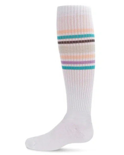 Memoi Kids'  Metallic Sport Stripe Knee-high Socks In White
