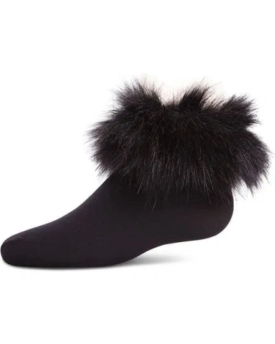 Memoi Kids'  Microfiber Faux-fur Anklet Socks In Black