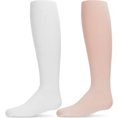 Memoi Kids'  Microfiber Tights Solid Color 2-pack In White