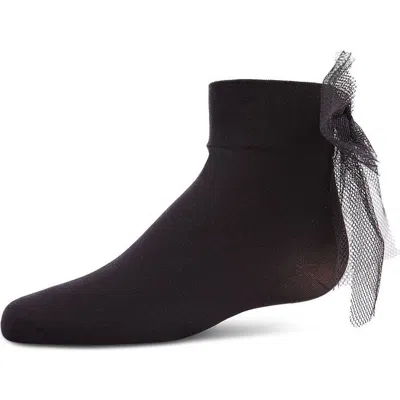 Memoi Kids'  Microfiber Tulle Bow Anklet Socks In Black