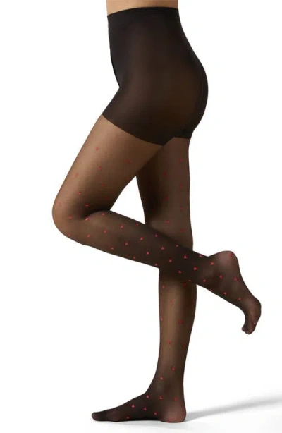 Memoi Mini Heart Sheer Tights In Black