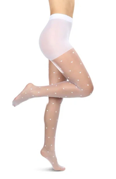 Memoi Mini Heart Sheer Tights In White