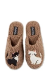 Memoi More Kittens Meow Faux Shearling Memory Foam Slipper In Brown