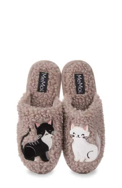 Memoi More Kittens Meow Faux Shearling Memory Foam Slipper In Gray