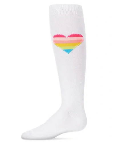 Memoi Kids'  Neon Stitched Heart Knee High Sock In White