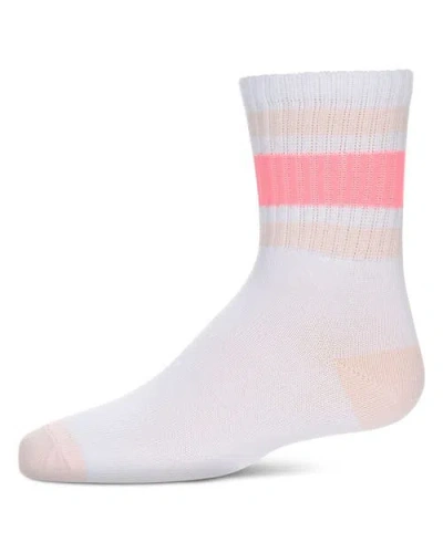Memoi Kids'  Neon Stripe Crew Sock In White