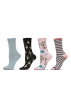 MEMOI MEMOI NOVELTY ASSORTED 4-PACK CREW SOCKS