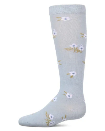 Memoi Kids'  Opaque Stretch Blissful Bloom Knee High Sock In Blue