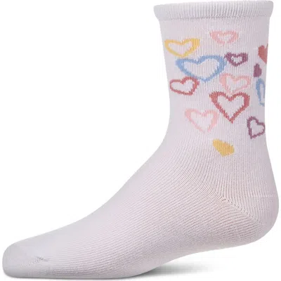 Memoi Kids'  Overlapping Fun Hearts Novelty Crew Sock In White