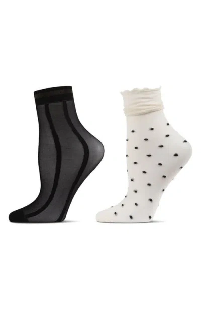 Memoi Pack Of 2 Ankle Socks In Black