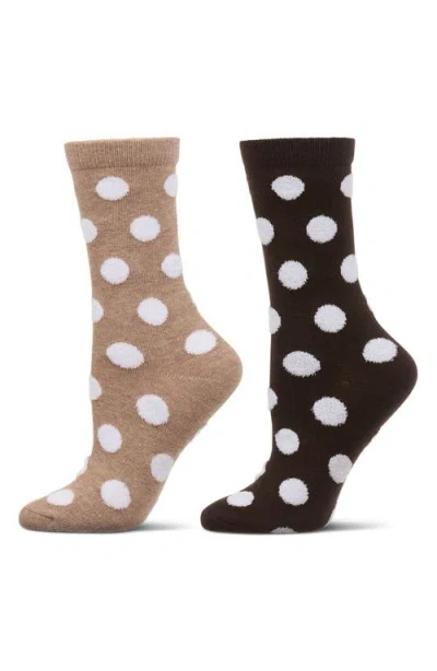 Memoi Pack Of 2 Cotton Blend Polka Dot Crew Socks In Neutral