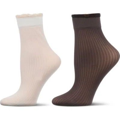 Memoi Pack Of 2 Ruffled Crew Socks In Multi