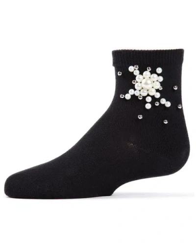 Memoi Kids'  Pearl Burst Crew Socks In Black